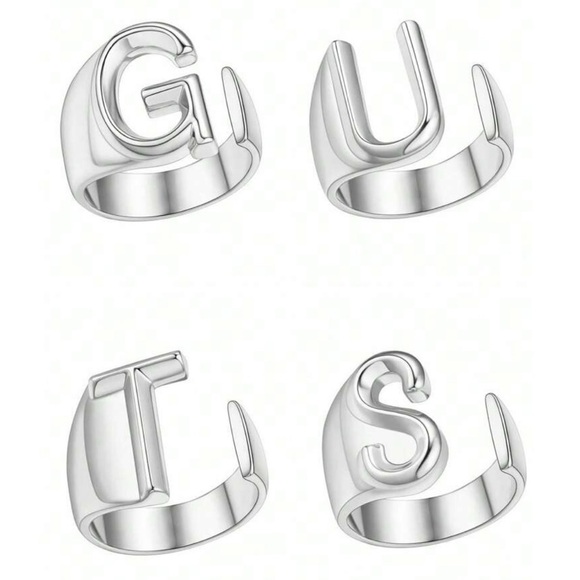 *NEW* OLIVIA RODRIGO Themed GUTS Letters Set of 4 Rings in Silver - Picture 2 of 11